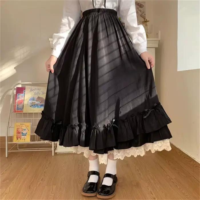 Jupe trapèze à volants en dentelle de style japonais pour femmes