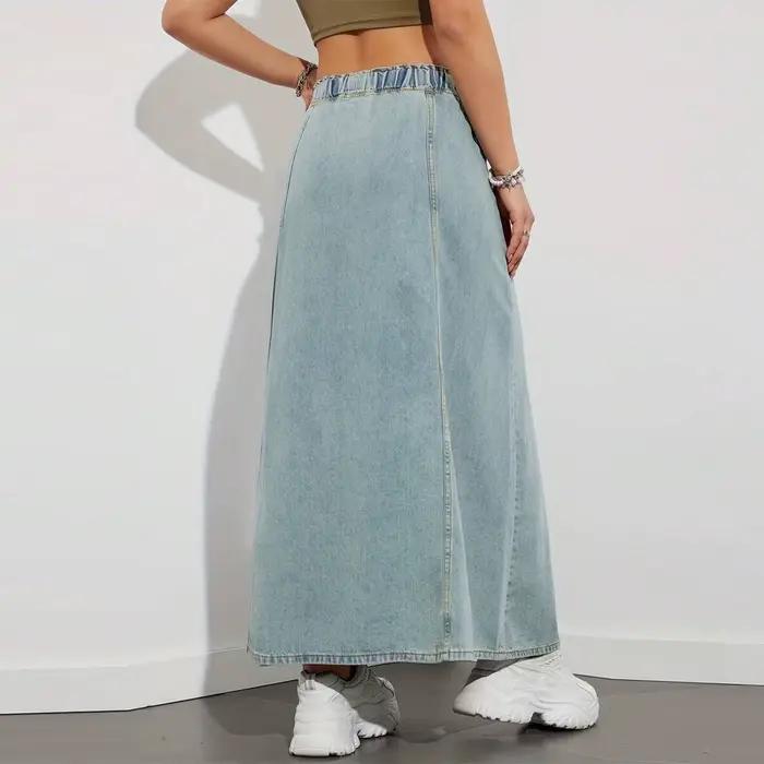 Jupes longues en Denim pour femmes, cordon élastique, taille haute, ligne A, évasée, pour printemps et automne, Streetwear Y2K
