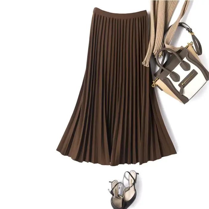 Jupe en laine épaissie marron pour femme