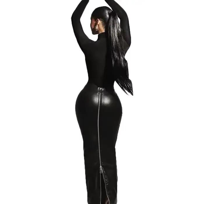 2025 PU jupe Midi mode Sexy femmes taille haute élastique longue