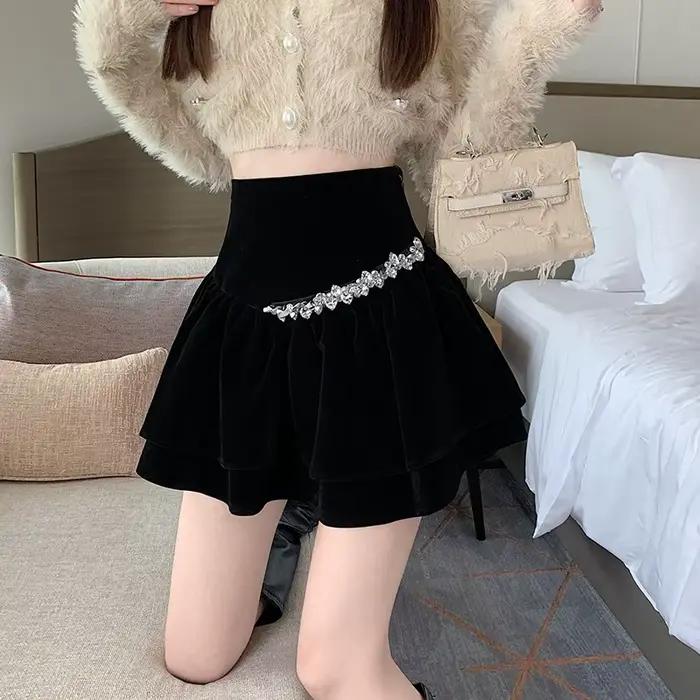 Mini jupe en velours taille haute pour femme