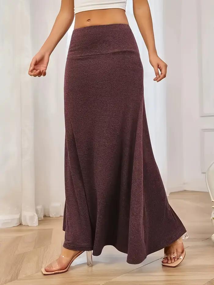 Jupe longue évasée taille haute en tricot élastique grande