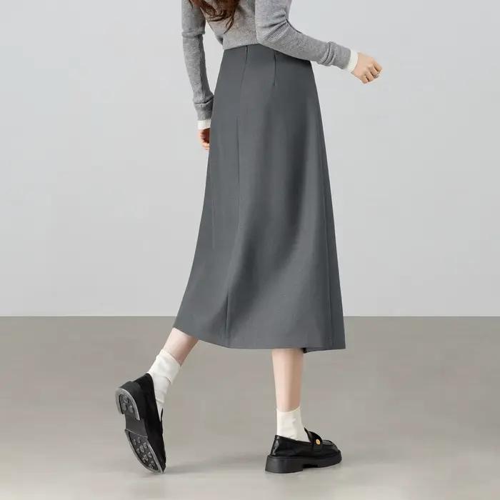 Jupe Midi SENTUBILA pour Femme Printemps 2026 Nouvelle Collection Asymétrique Coupe Trapèze Taille Haute en Lin Plissée Élégante Vêtement Féminin 161QA5898