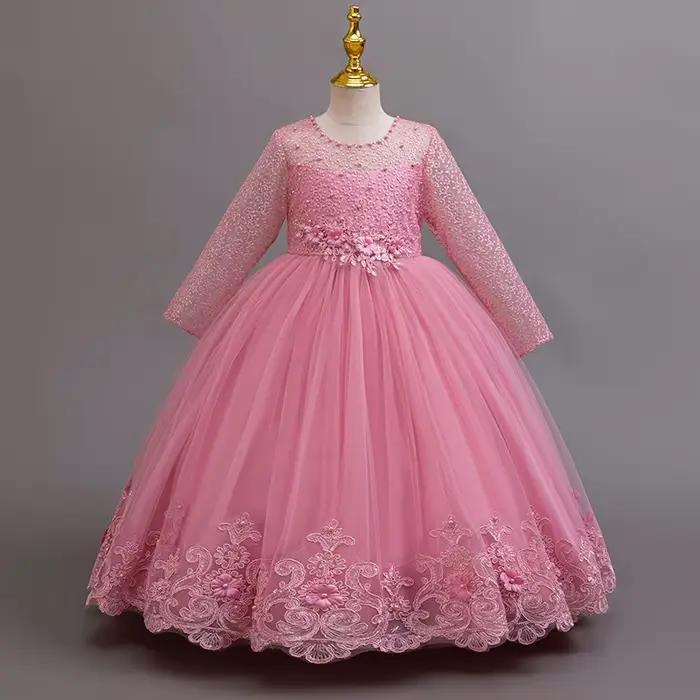 Nouvelle robe de mariée pour fille, robe de princesse longue en dentelle blanche, adaptée aux filles de 4 à 12 ans, robe de princesse pour concours de beauté