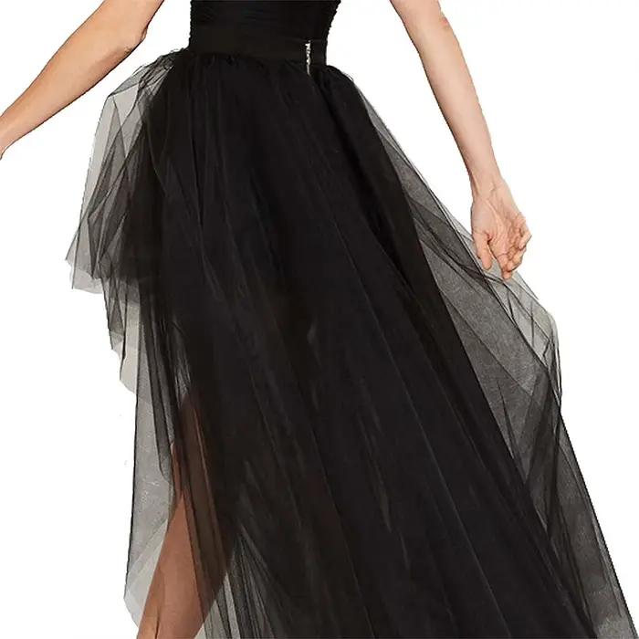Jupe tutu élégante en tulle noir à ourlet asymétrique pour femme