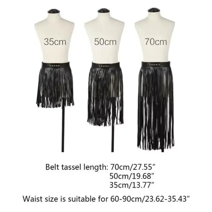 Jupe longue à franges en similicuir, taille haute, style punk rock, avec ceinture ajustable, style bohème, pour costume ou tenue de club