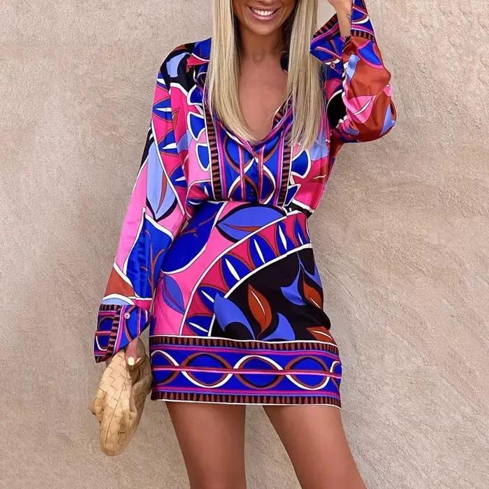 Jupe Imprimée Deux Pièces Avec Chemise Pour Femmes Nouvelle Collection Printemps Ete Mode Bureau Robe Soirée Boite De Nuit