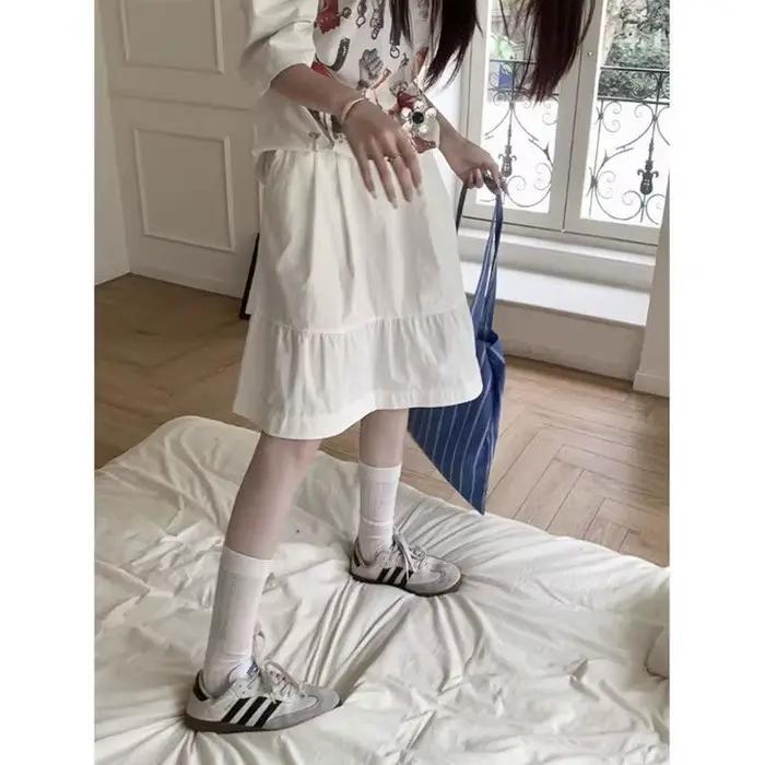 Jupe plissée taille haute décontractée, Style paresseux, polyvalente, amincissante, ligne a, jupe Midi en tissu Polyester, printemps