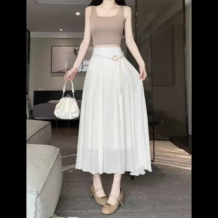 Jupe trapèze en coton et lin rose pour femmes