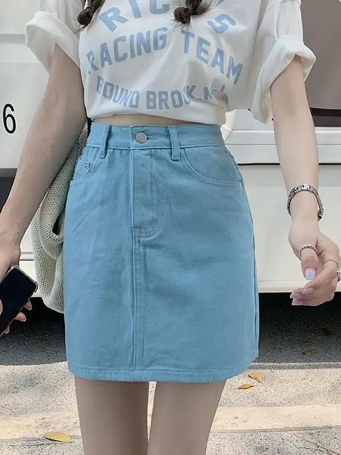Mini Jupe en Jean Rose Doux pour Femme