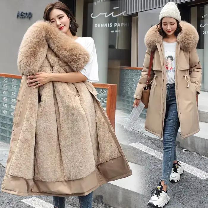 Veste d'hiver 2026 nouvelles femmes Parka vêtements Long manteau doublure en laine à capuche col de fourrure épais chaud