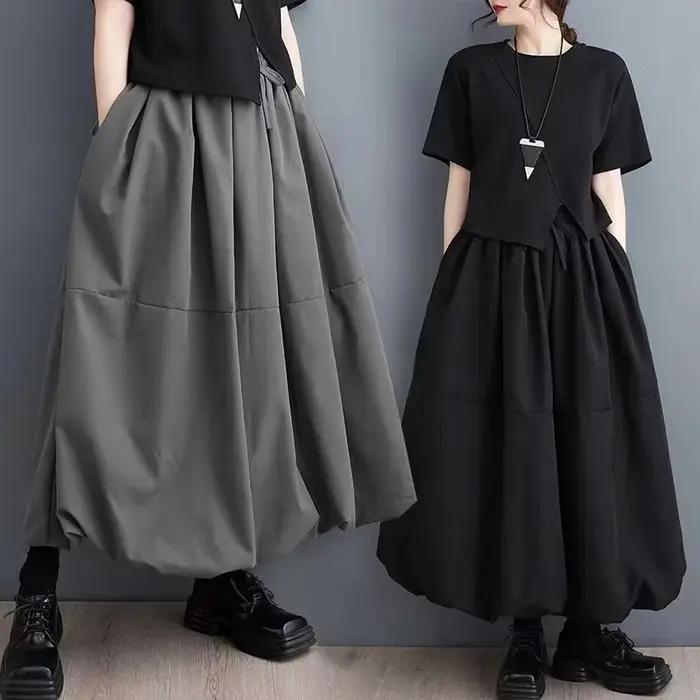 Jupe longue ballon pour femme, taille haute, ceinture élastique, coupe ample