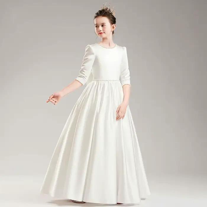 Robe de princesse élégante pour filles, robes de soirée pour enfants de 4 à 12 ans, vêtements blancs à manches longues pour spectacle de Piano