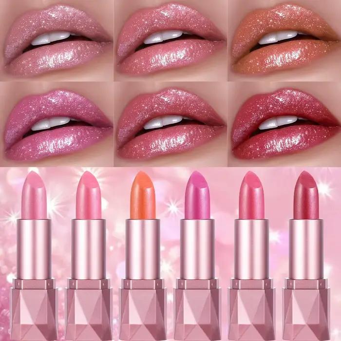 Rouge à lèvres à paillettes diamant rose scintillant, brillant à lèvres en losange métallique, hydratant durable, imperméable, perle, maquillage à haute brillance