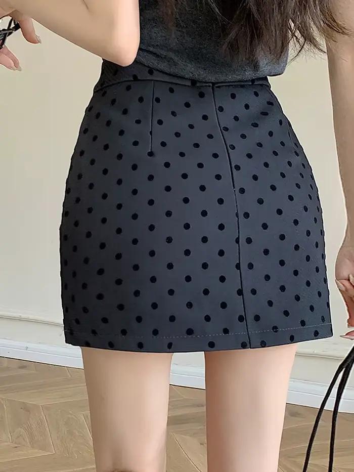 Mini-jupe midi taille haute à pois ronds pour femmes