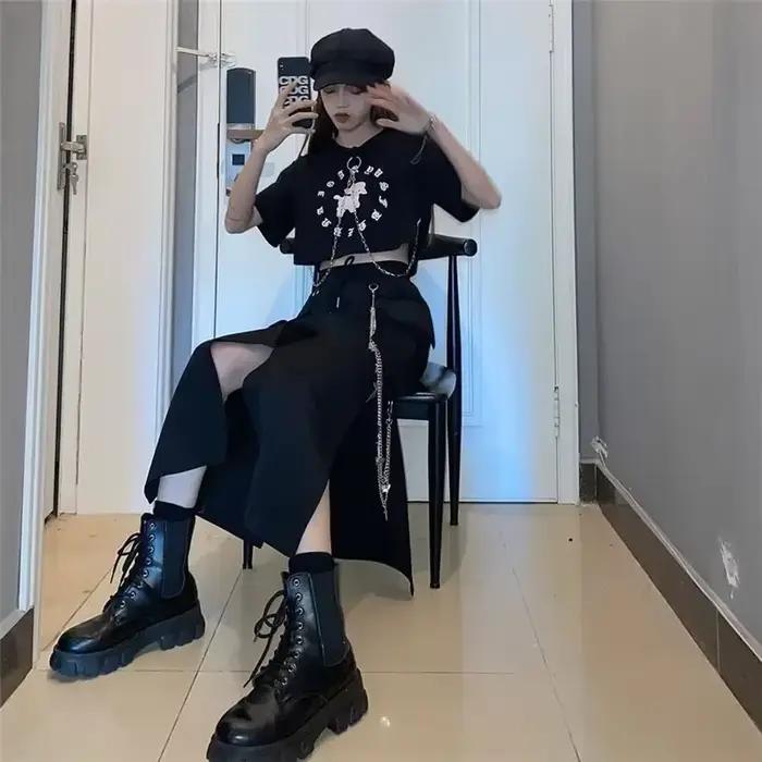 Jupe longue noire de Style coréen pour femmes