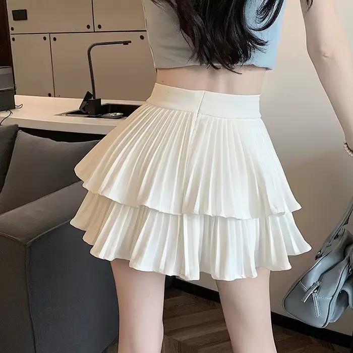Jupe plissée double couche unie pour femme