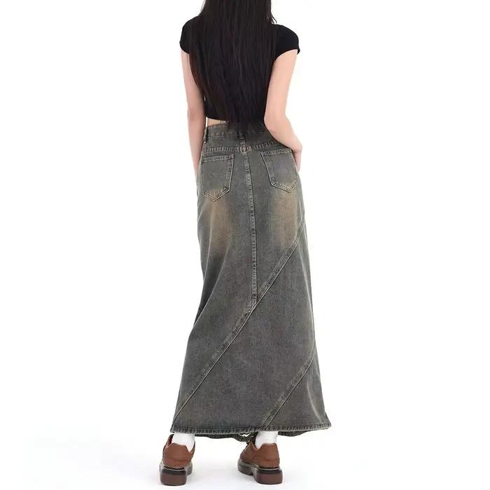 Jupe en jean taille haute rétro pour femmes