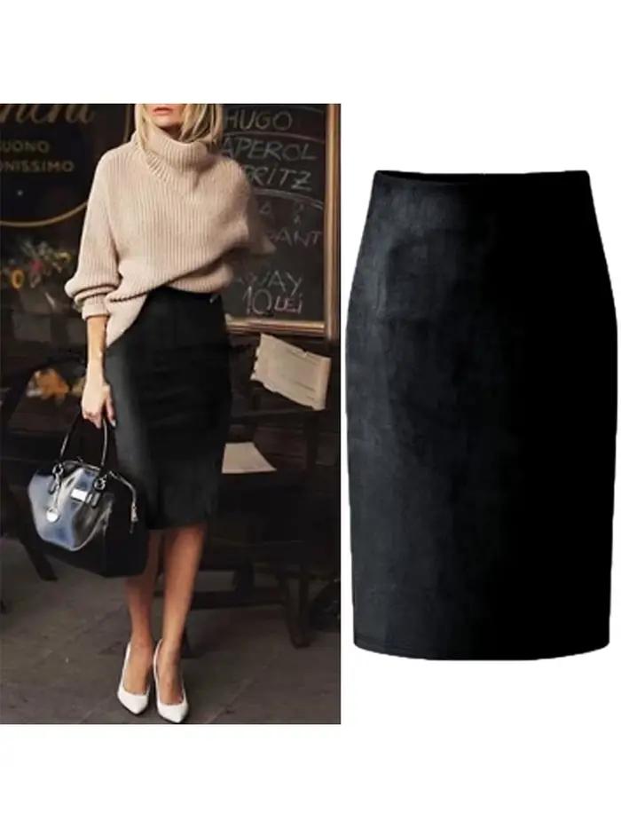 Jupe crayon mi-longue en daim multicolore pour femmes