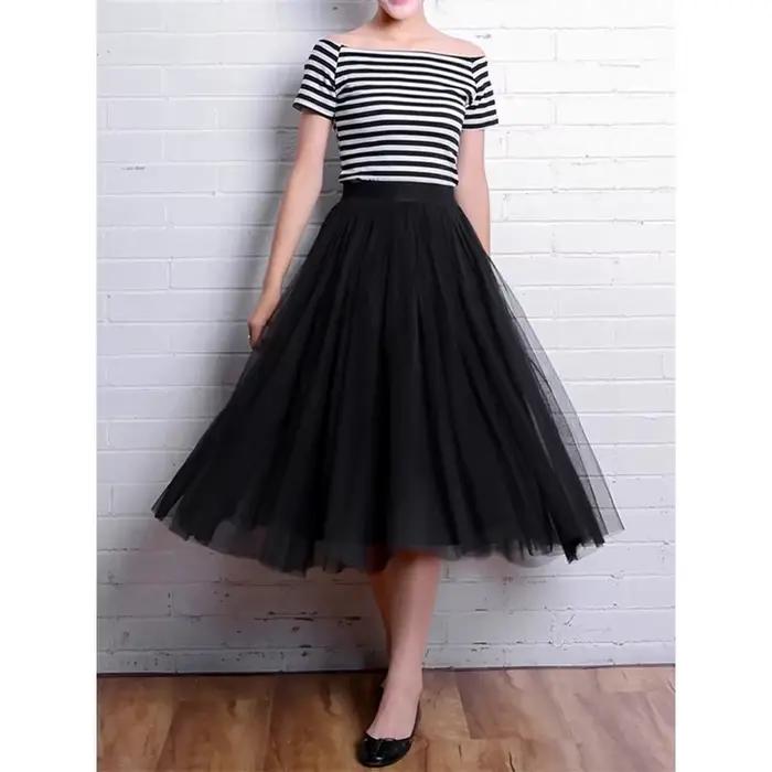 Jupe Vintage en Tulle pour Femme, Style Streetwear, Taille Haute Élastique, Plissée en Maille, Élégante Coréenne, Coupe Trapèze, pour l'Été et le Bureau