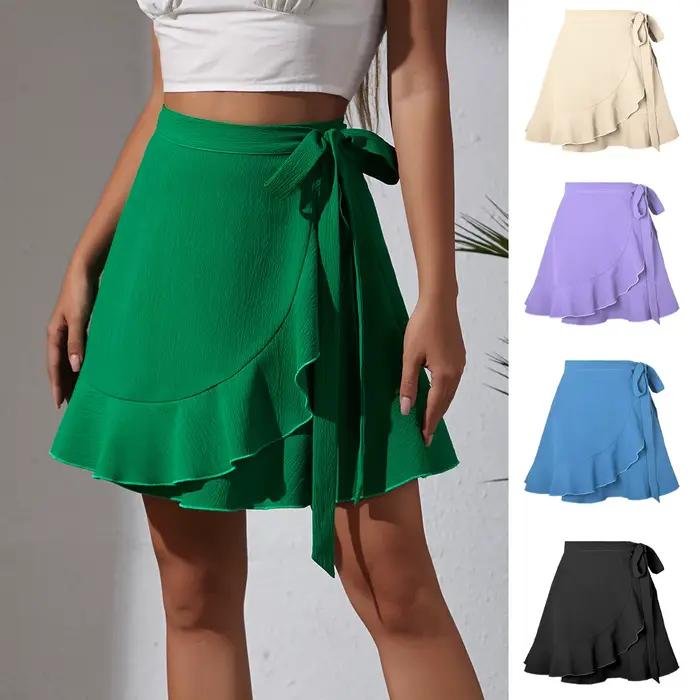 2024 femmes jupe à volants été taille haute à lacets solide court Mini VestiLDY-WW6358 éducatif