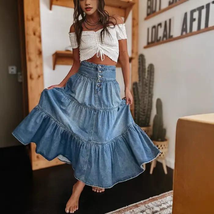 Nouvelle Jupe en jean style bohème pour femme