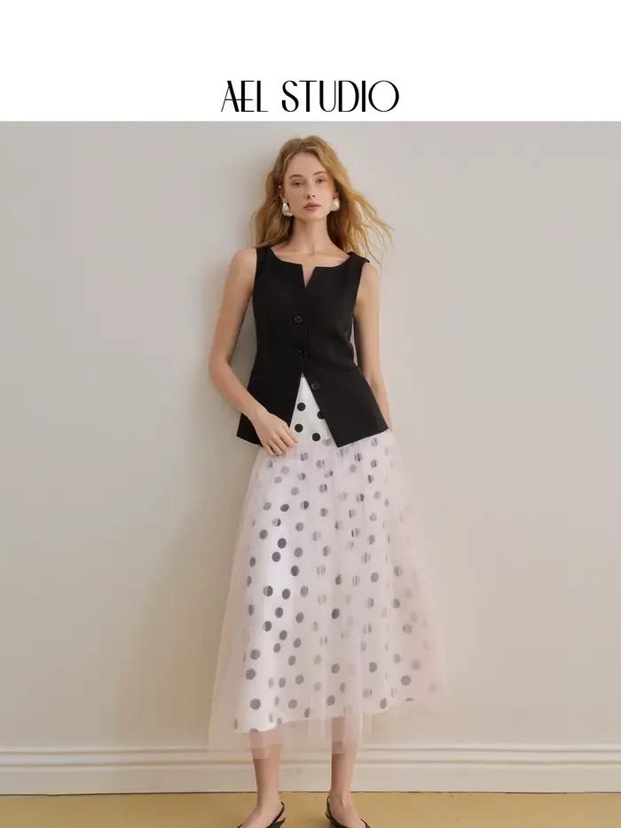 AEL Original French Elegant A Swing Skirt 2026 Nouvelle Jupe d'été ample en maille à pois pour femme
