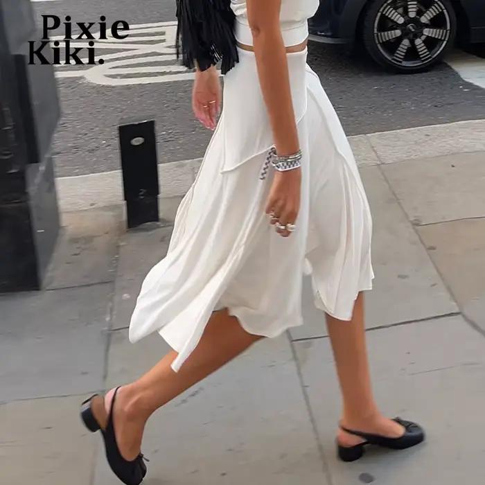 PixieKiki – jupes mi-longues élégantes et irrégulières pour femmes, jupe blanche fluide à taille basse, P77-CG28