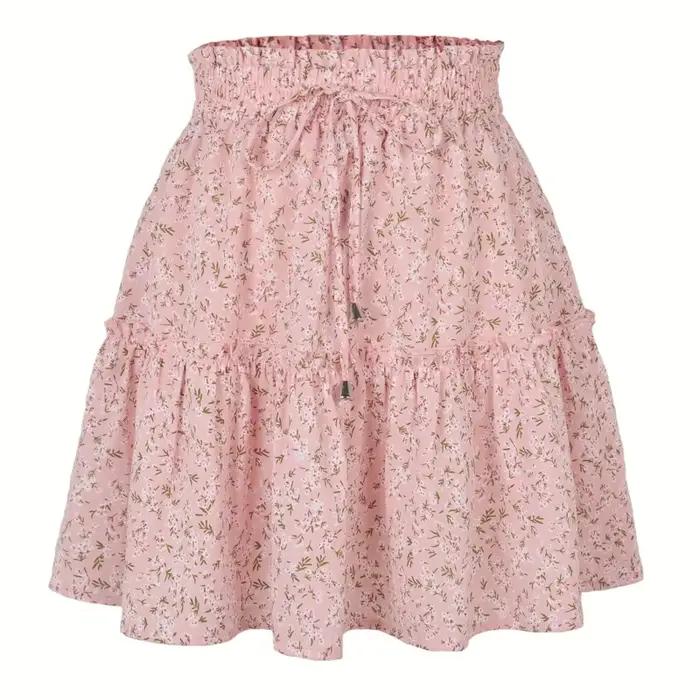 Jupes florales taille haute A-Line pour femmes, jupes d'été décontractées pour femmes, mode chic, lacets doux, belle, nouveau, 2025