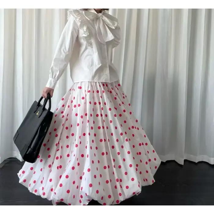 Jupe japonaise à pois, jupe longue d'été ample pour femmes