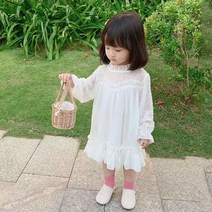 Printemps automne fille robe blanche