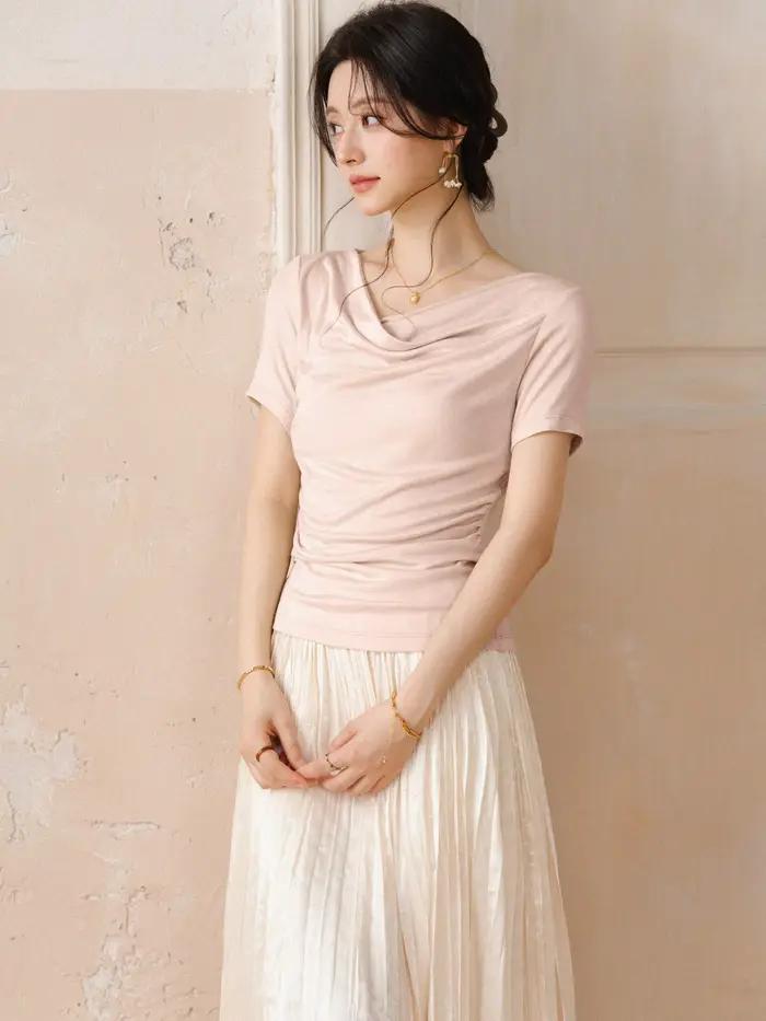 Ensemble jupe et t-shirt drapé pour femme
