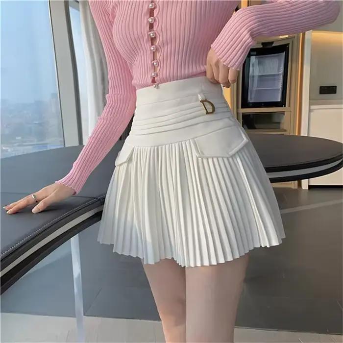 Jupe plissée blanche femmes taille haute