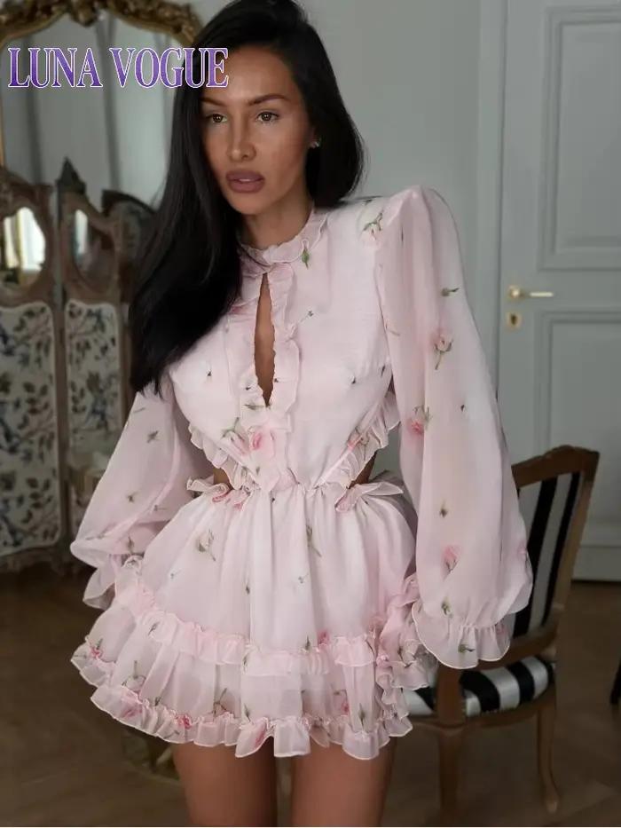 Robe mini à imprimé floral dos nu pour femme