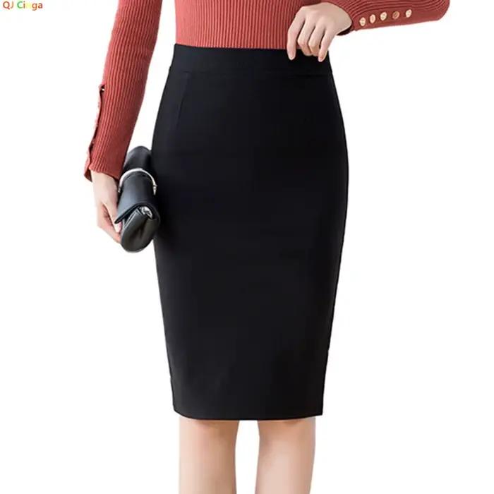 Jupe crayon noire légère et extensible pour femme ; Jupes adaptées au bureau ; Tailles asiatiques S–3XL.