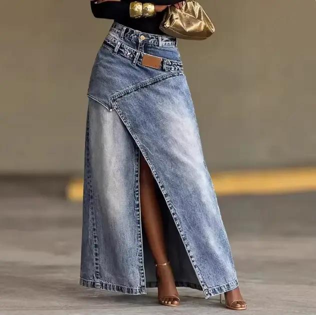 Jupe longue en jean décontractée pour femme