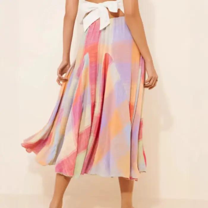 Jupe plissée à carreaux colorés pour femmes, élégante, Y2K INS Mori Girl, taille haute, ample, vacances d'été, jupe longue, Streetwear