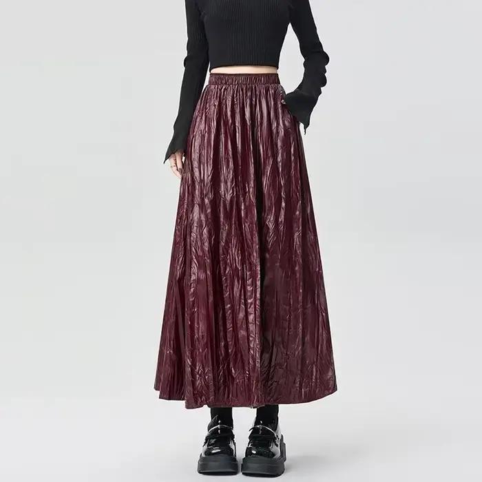 Jupes plissées en cuir Pu pour femmes, taille haute, ligne a fine, couleur unie, mode coréenne, nouvelle collection automne 2025
