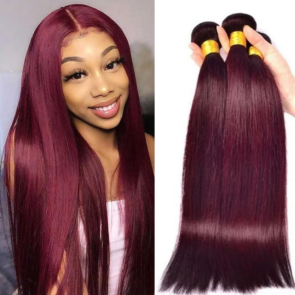 Rouge vin # Extensions de cheveux humains Remy 99J, 16-28 pouces de long, lisses et soyeux, non trai
