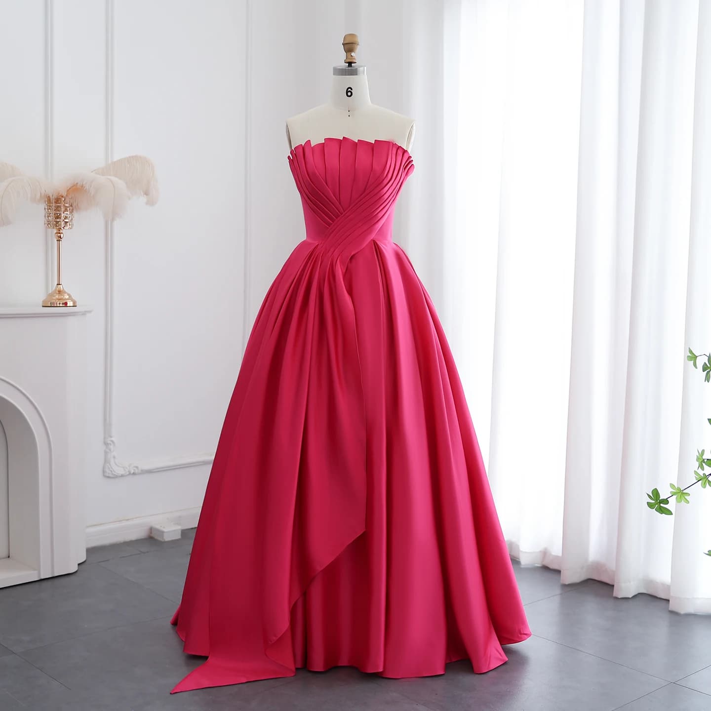 Sharon Said Po-Robe de Soirée en Satin pour Femme, Élégante, Festonnée, Longue, Formelle, Mariage, D