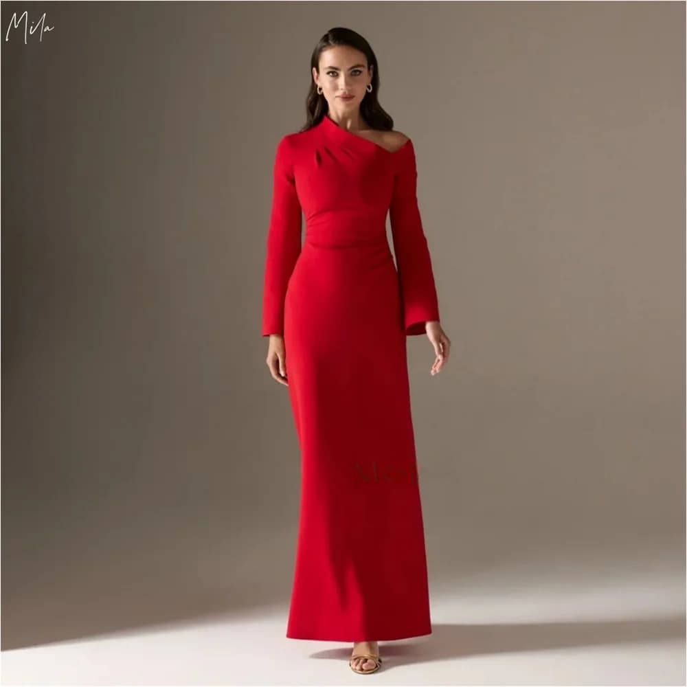 Mila rouge à manches longues colonne robes De 15 Quinceañera parole longueur Zip robes De soirée per