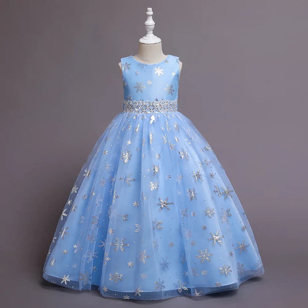 Robe longue de demoiselle d'honneur pour enfants, robe de mariée princesse flocon de neige pour enfa