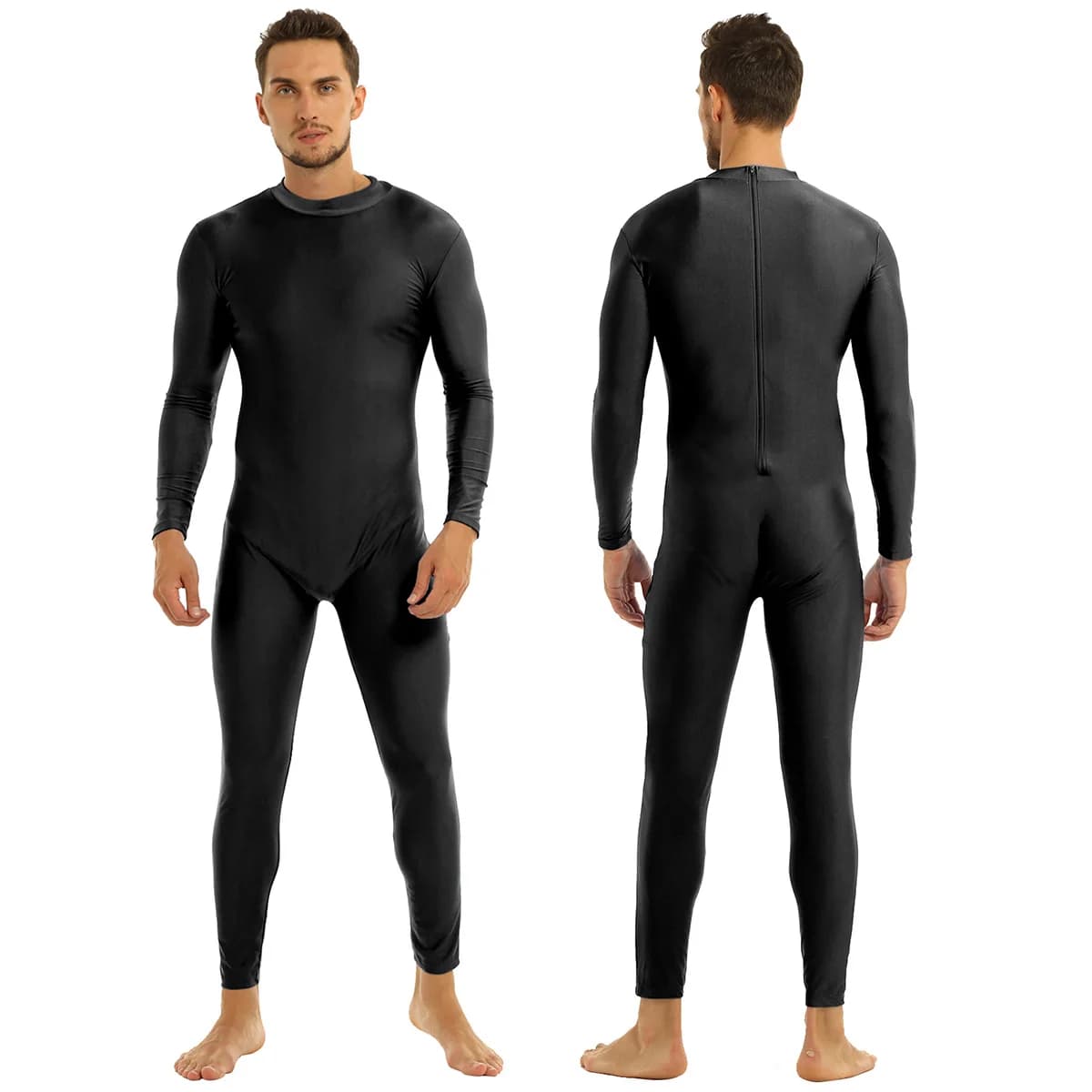 Body Unitard à manches longues pour hommes, en Spandex, Lycra, pour adultes, col montant, pleine lon