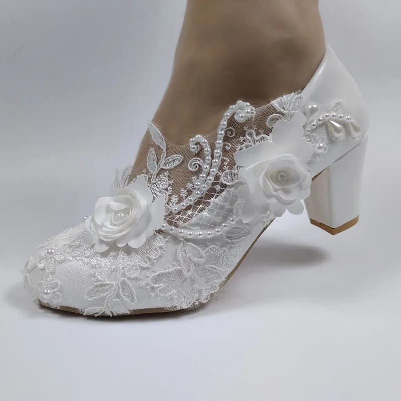 Chaussures de mariage personnalisées pour femmes, robe de demoiselle d'honneur, à talons épais, en d