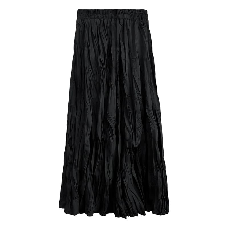 Jupe plissée noire déformée pour femme, taille haute décontractée, jupes longues trapèze, style coré