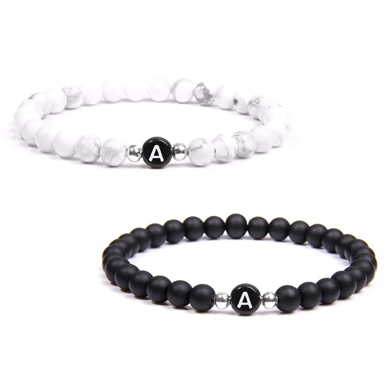 Bracelet en pierre noire et blanche pour hommes et femmes, bijoux de couple, perle porte-bonheur, ca