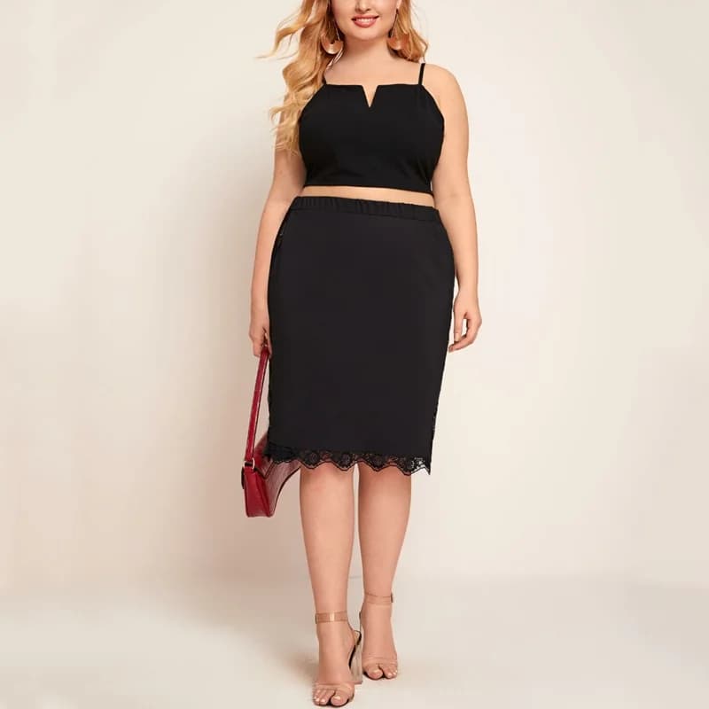 Jupe mi-longue décontractée en dentelle pour femmes, taille élastique, grande taille, sexy, élégante