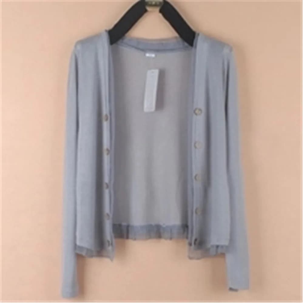 Pull court tricoté à col rond pour femme, Cardigan fin, manches à la mode, Protection solaire, haut 