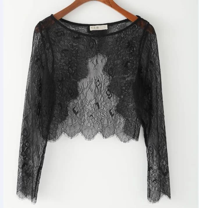 Veste élégante en dentelle à manches longues pour femmes, boléro de mariage, dos ouvert, col rond