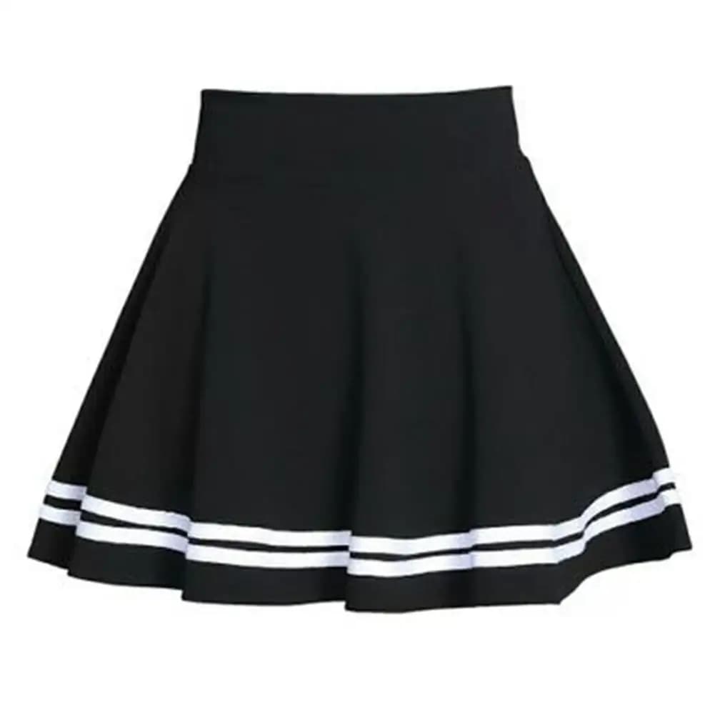 Jupe plissée mi-longue unie sexy taille haute à rayures pour femme, jupe mini trapèze noire et blanc